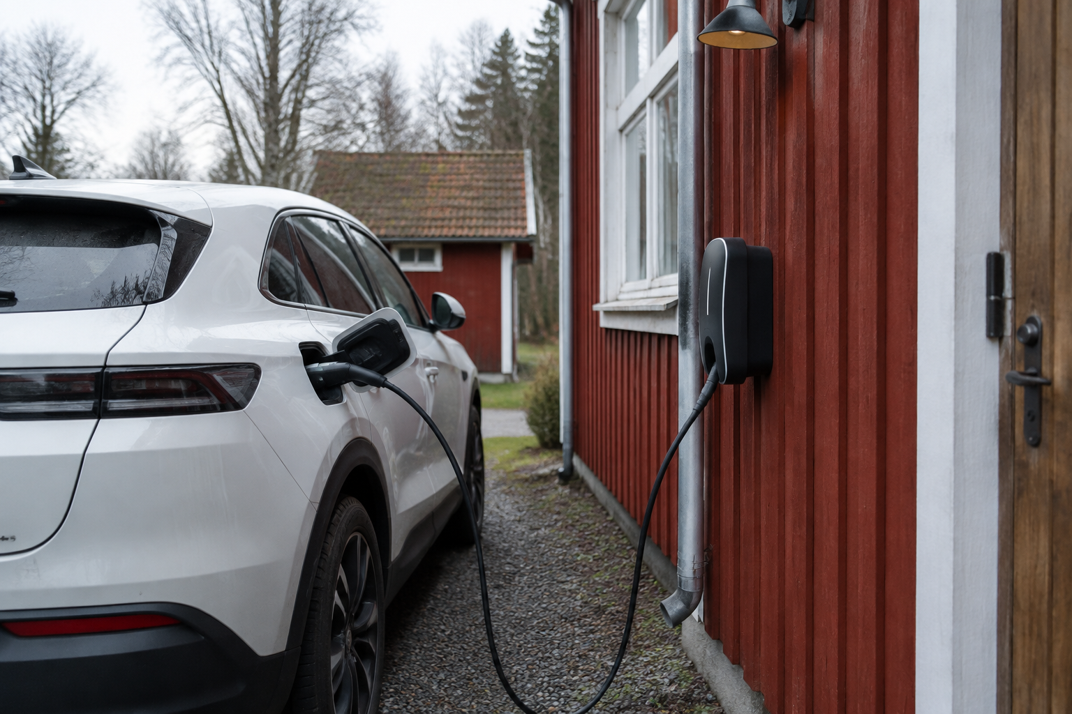 Elbil som laddas vid en installerad laddbox